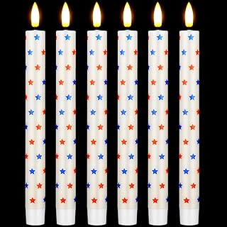 Rossesay 6 Pcs 4th of July Candles 250th Anniversary Flameless Taper Candles Patriotic White Red Blue Star Wax American Independence Day Battery Operated LED for Home Decoration(Star)