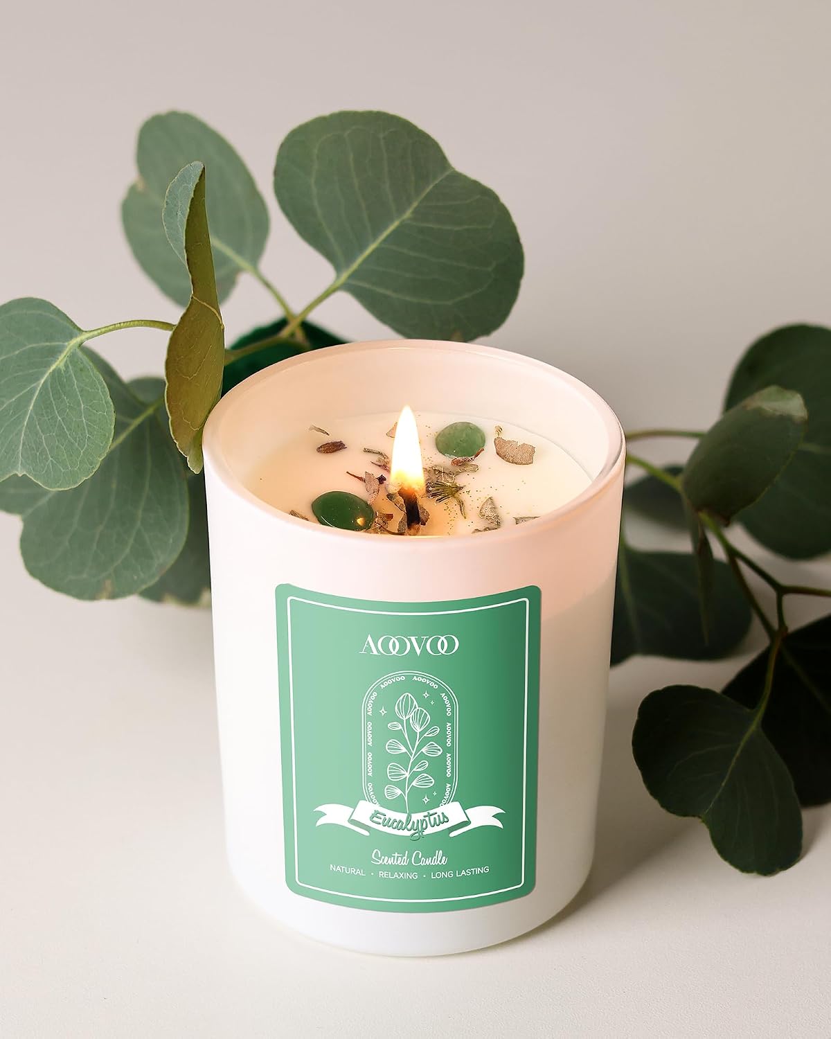 AOOVOO Eucalyptus Scented Candles for Women - Aromatherapy Candle with Crystals Inside, 7oz Soy Candles for Home Scented, Mothers Day Birthday Gifts Candle for Women Mom