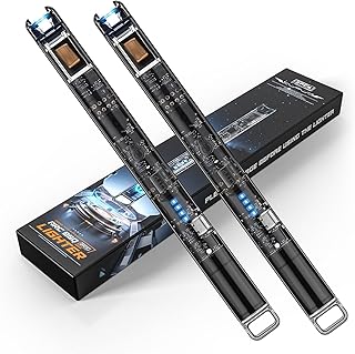 KTEBO® 2 Pack Electric Candle Lighters - 7.4 inch Long USB Rechargeable Plasma Arc Lighter with Safety Lock, Windproof Lighter for Candles, Grill, Camping - See-Through Tech Design, Stocking Stuffers