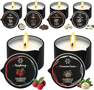 6 Pack Massage Oil Candles Set, Low Temp Soy Based Massage Candles for Massage Therapy, Relaxation & Skin Moisturizing, Assorted Scents for Home Spa Self Care
