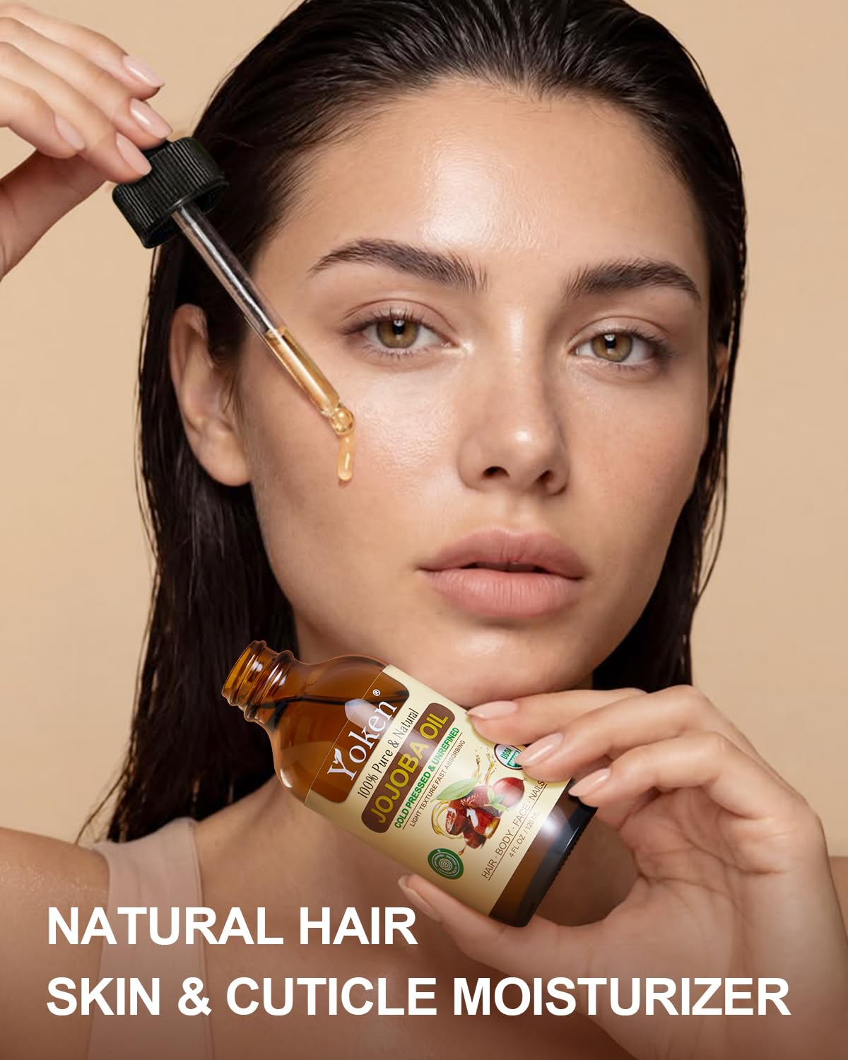 Yoken 4oz Jojoba Oil (EWG Verified) 100% Pure Cold Pressed Jojoba Oil for Face, Hair, Nails and Skin, Unrefined & Hexane Free, Natural Body Facial Moisturizer Multi-purpose oil Base Carrier Oil