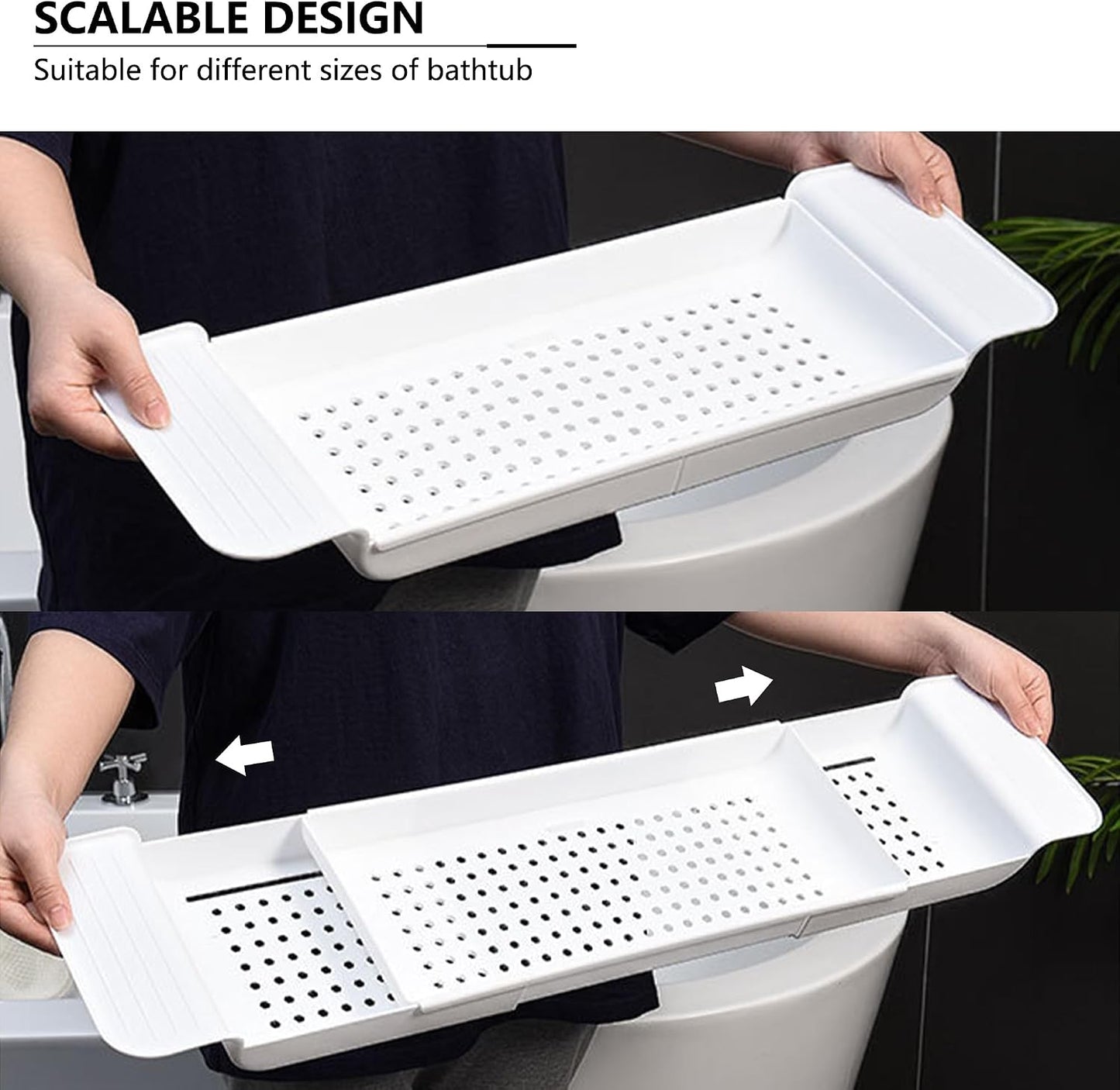Bath Tub Tray - Stretchable, Strong Load-Bearing, Plastic, Anti-Slip Design - Ultimate Bathtub Caddy Tray (White)