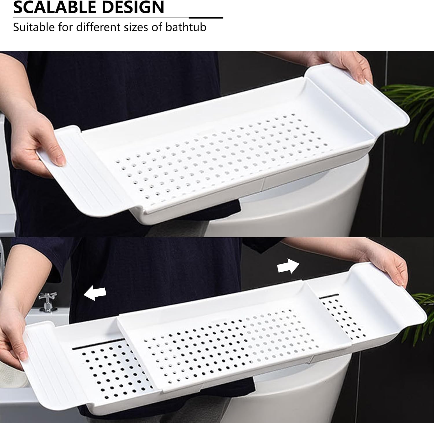 Bath Tub Tray - Stretchable, Strong Load-Bearing, Plastic, Anti-Slip Design - Ultimate Bathtub Caddy Tray (White)