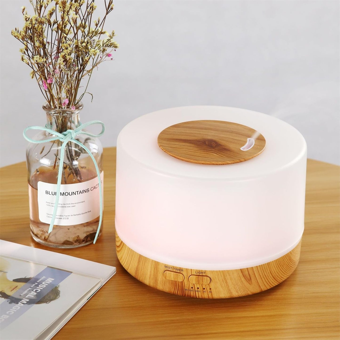 Essential Oil Diffuser, Wood Ultrasonic Cool Mist Humidifier, 500ml Humidifiers for Bedroom, Waterless Auto-Off, for Home,Bedroom,Office (Light Wood)