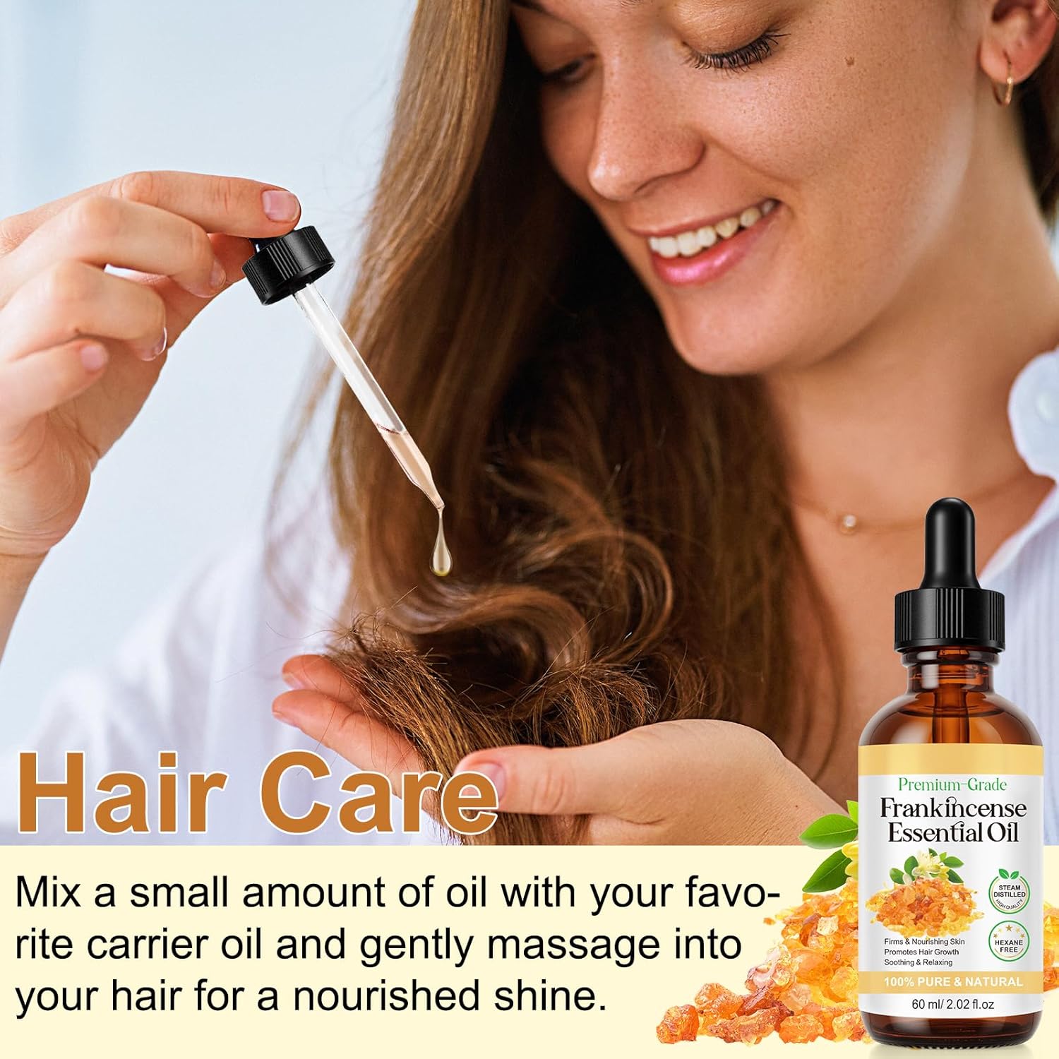 Frankincense Essential Oil 2.02 Fl oz - 100% Pure & Natural Premium Frankincense Oil for Face, Skin Care, Hair, Body Massage, Diffusers, Aromatherapy, Meditation, Moisturize, Tighten Skin