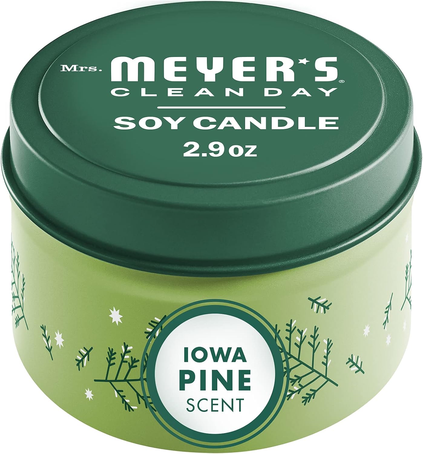 MRS. MEYER'S CLEAN DAY Soy Tin Candle, 12 Hour Burn Time, Made with Soy Wax and Essential Oils, Iowa Pine, 2.9 oz