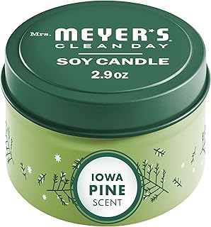 MRS. MEYER'S CLEAN DAY Soy Tin Candle, 12 Hour Burn Time, Made with Soy Wax and Essential Oils, Iowa Pine, 2.9 oz