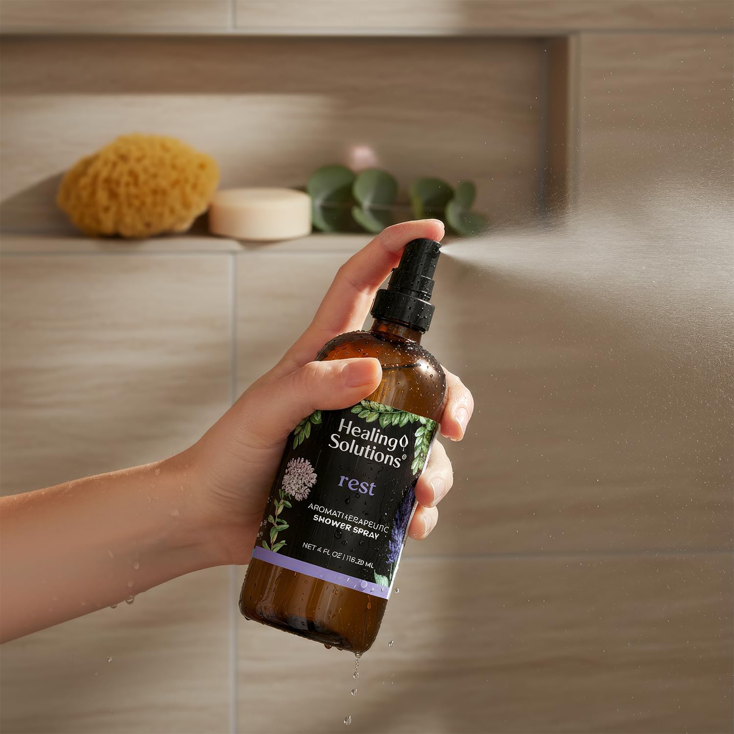 Healing Solutions Aromatherapy Shower Spray, Rest Blend, 4oz, Made in the USA, At Home Spa Experience, Premium Sleep Support (4oz, Rest Blend)