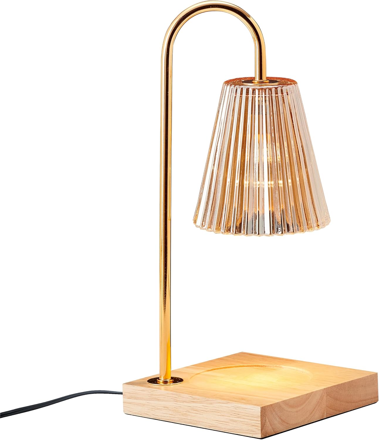 Mikasa Electric Candle Warmer with Amber Glass Shade - 13.8 Inch Lamp Warmer with Wooden Base, 50 Watt Halogen Bulb Included, Dimmer Switch, Safe Flameless Fragrance for Home Décor