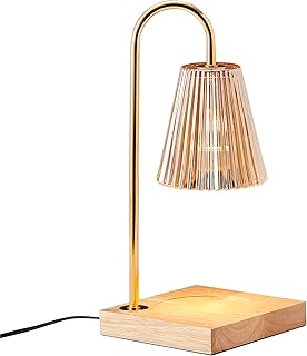 Mikasa Electric Candle Warmer with Amber Glass Shade - 13.8 Inch Lamp Warmer with Wooden Base, 50 Watt Halogen Bulb Included, Dimmer Switch, Safe Flameless Fragrance for Home Décor