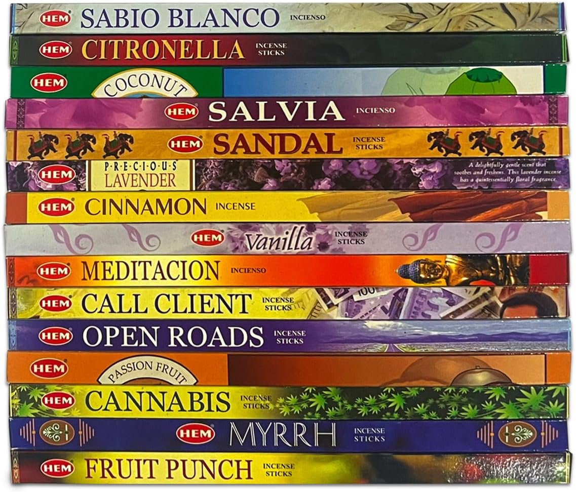 Hem Incense Sticks Variety Pack of 15 Randomly Selected fragrances,8 Sticks Each, Total 120 Sticks with Raajsee Incense Holder