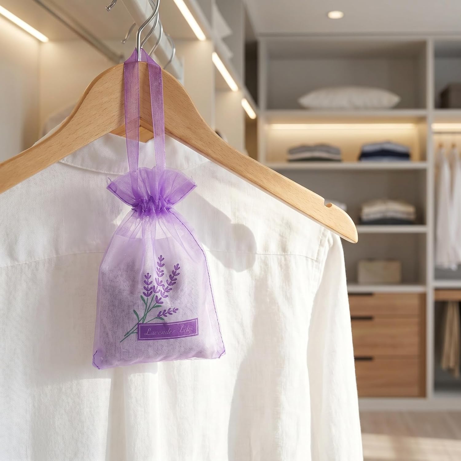 DOITOOL 25 Pack Lavender Sachet Bags 6.49X2.83 Inch Organza Fragrance Pouches with Ribbon for Home Fragrance Closet Freshener Jewelry Organizer Party Decoration