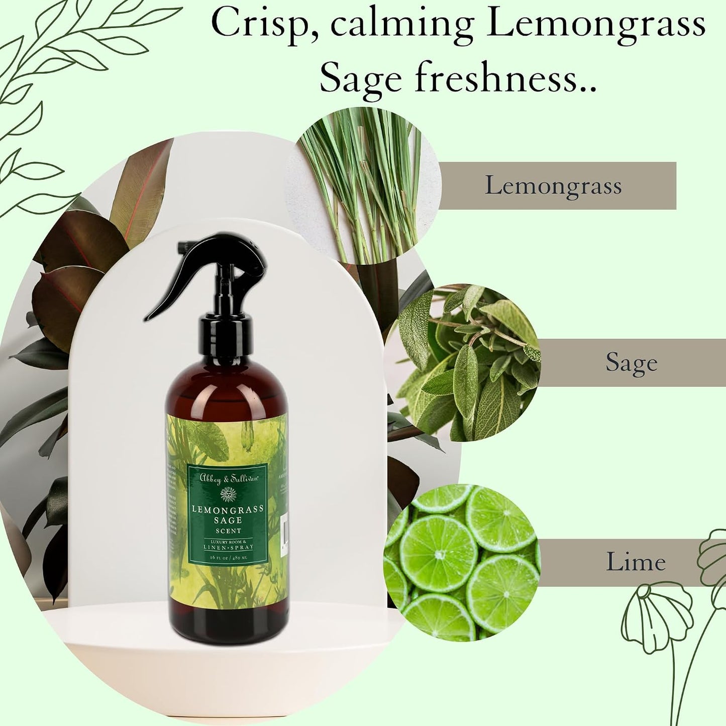 Abbey & Sullivan Linen Spray, Lemongrass Sage, 16 oz