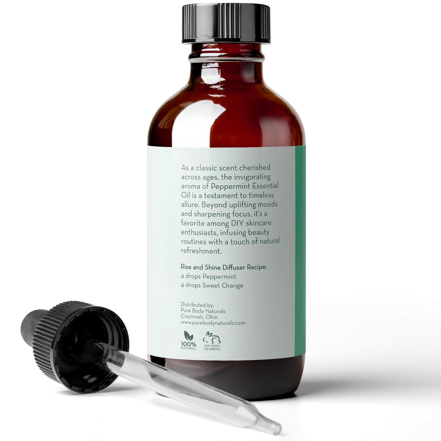 Pure Body Naturals Peppermint Essential Oil, 4 Fl Oz - Pure and Undiluted Mentha Piperita Oil, Therapeutic Grade Aromatherapy Oil for Diffuser, Relaxation and Focus