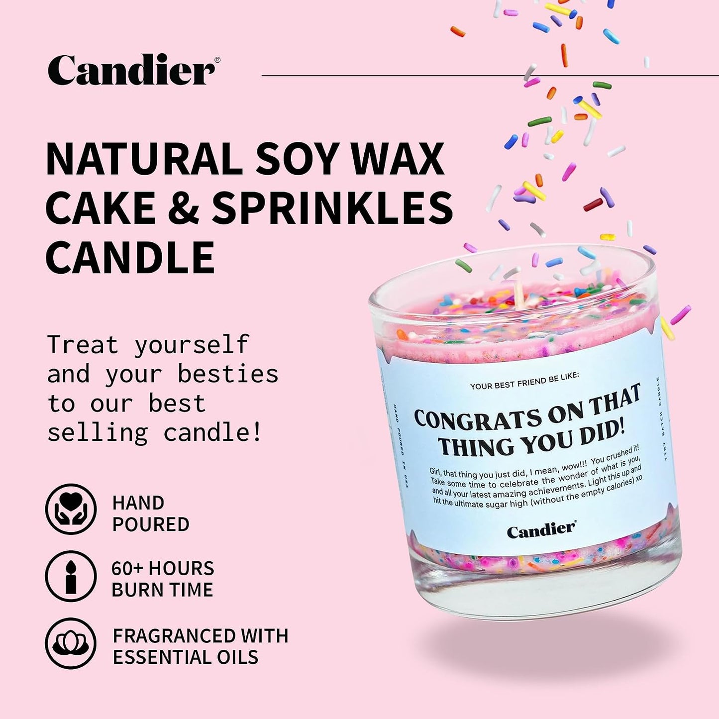 Congrats Scented Candle, Natural Soy Candle with Strawberry Jam & Vanilla Cake Notes, Aromatherapy for Relaxation, Unique Candles Gifts for Women, 60-Hour Burn Time - Candier by Ryan Porter