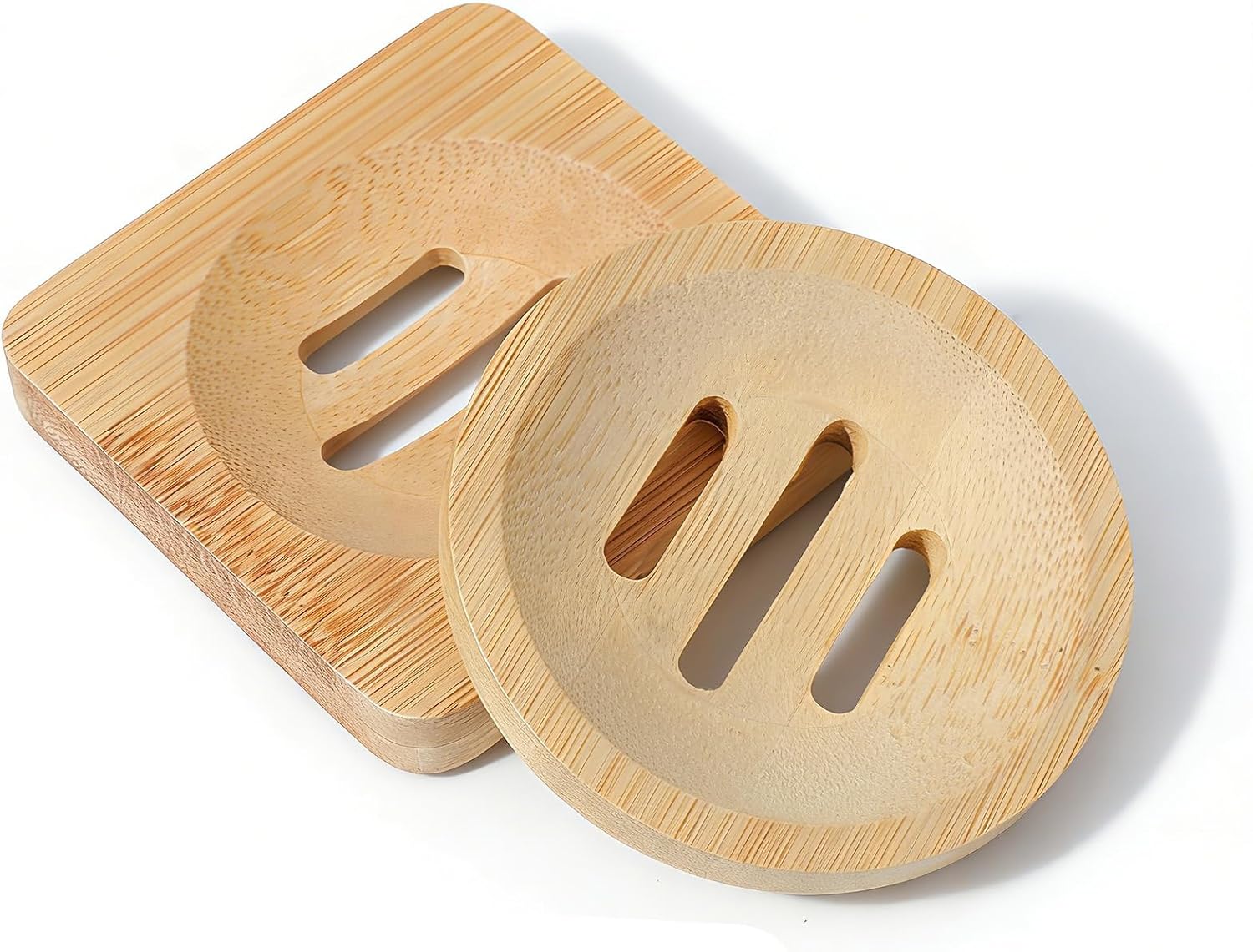 Ymapinc 2-Pack Bamboo Soap Holder, Round+Square Natural Bamboo Soap Dish & Shower Steamer Holder, Wood Tray for Home Shower Bathroom