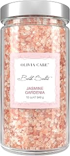 Olivia Care Pink Himalayan Bath Salts Exfoliate, Heal, Rejuvenate, Cleansing & Soothes Skin | Made with Natural Ingredients. Fresh Fragrance - 12 OZ (Jasmine Gardenia, 1 Pack)
