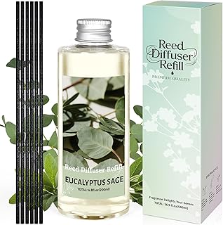 STRN Reed Diffuser Oil Refill, Eucalyptus Sage Scented Reed Diffuser Set, 6.8 fl.oz（200ml）, Reed Diffuser Refill for Summer Home Fragrance, Bedroom, Bathroom Office Home Decor