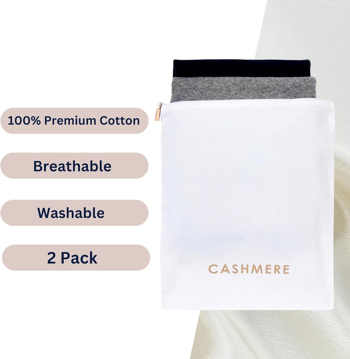 Cashmere Wool Sweater Storage Bag Pouch Set with integrated Cedar Wood