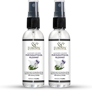 EuroSpa Aromatics Lavender-Infused Pure Eucalyptus Oil Pillow Mist Sleep Spray - Deep Sleep Pillow Spray - Lavender Bed Spray - Lavender Spray Sleep Mist - Lavender Linen Spray for Bedding - 2oz