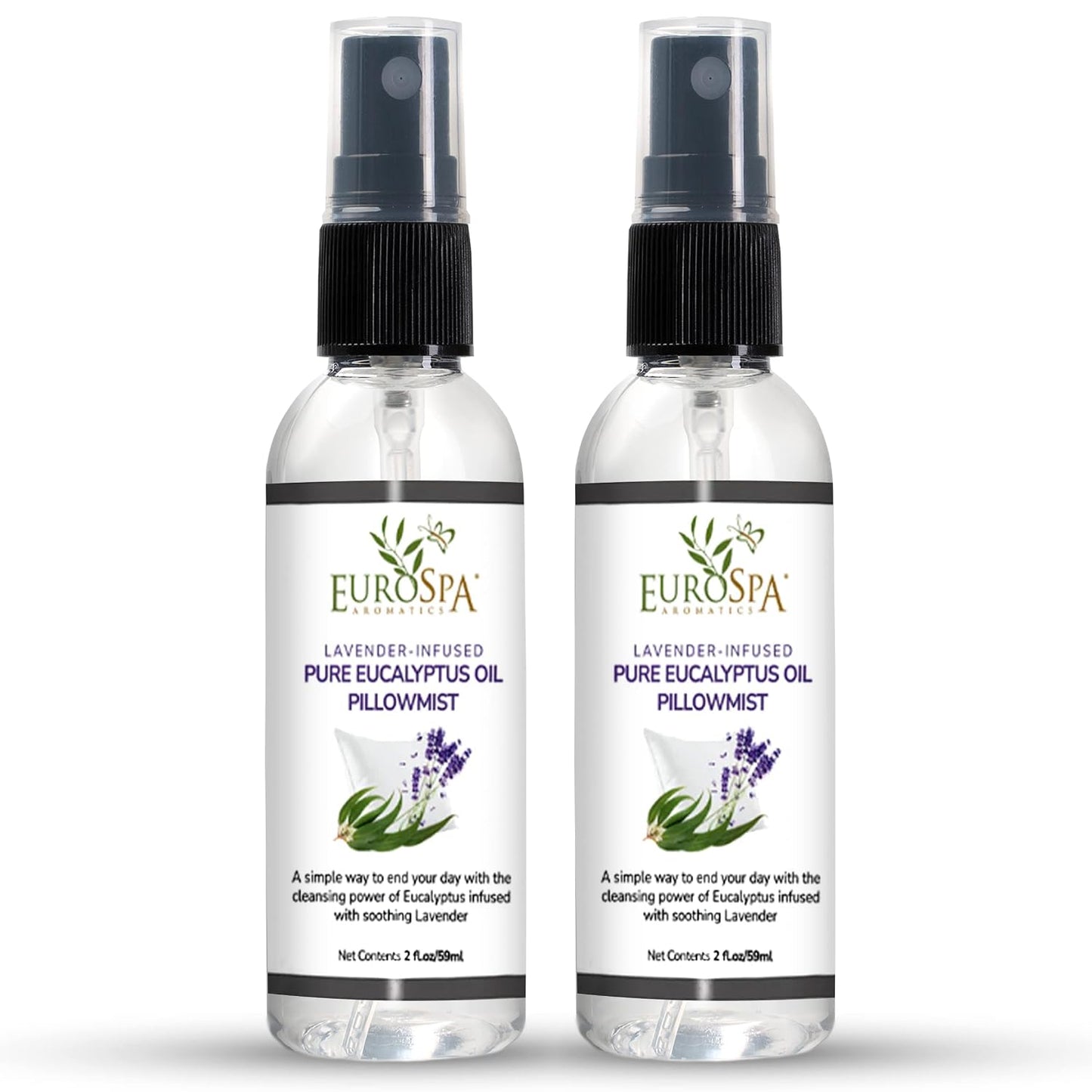 EuroSpa Aromatics Lavender-Infused Pure Eucalyptus Oil Pillow Mist Sleep Spray - Deep Sleep Pillow Spray - Lavender Bed Spray - Lavender Spray Sleep Mist - Lavender Linen Spray for Bedding - 2oz