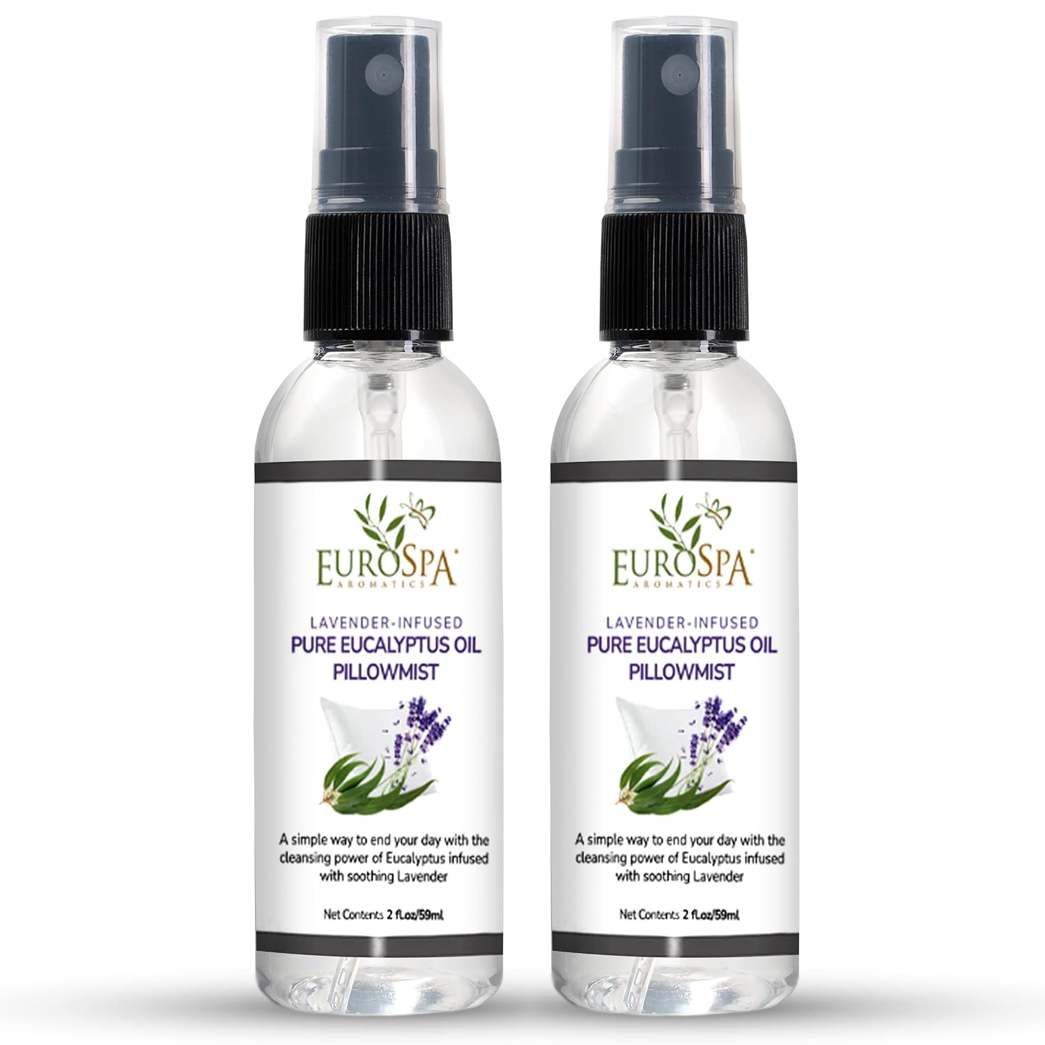 EuroSpa Aromatics Lavender-Infused Pure Eucalyptus Oil Pillow Mist Sleep Spray - Deep Sleep Pillow Spray - Lavender Bed Spray - Lavender Spray Sleep Mist - Lavender Linen Spray for Bedding - 2oz