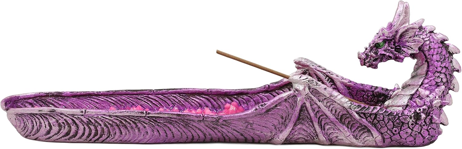 Ebros Gift Magenta Sunset Dragon Guarding Pink Quartz Crystal Quarry River Incense Burner Holder Figurine 10.5" Long Fantasy Mythical Dungeons and Dragons Home Decorative Accent Statue