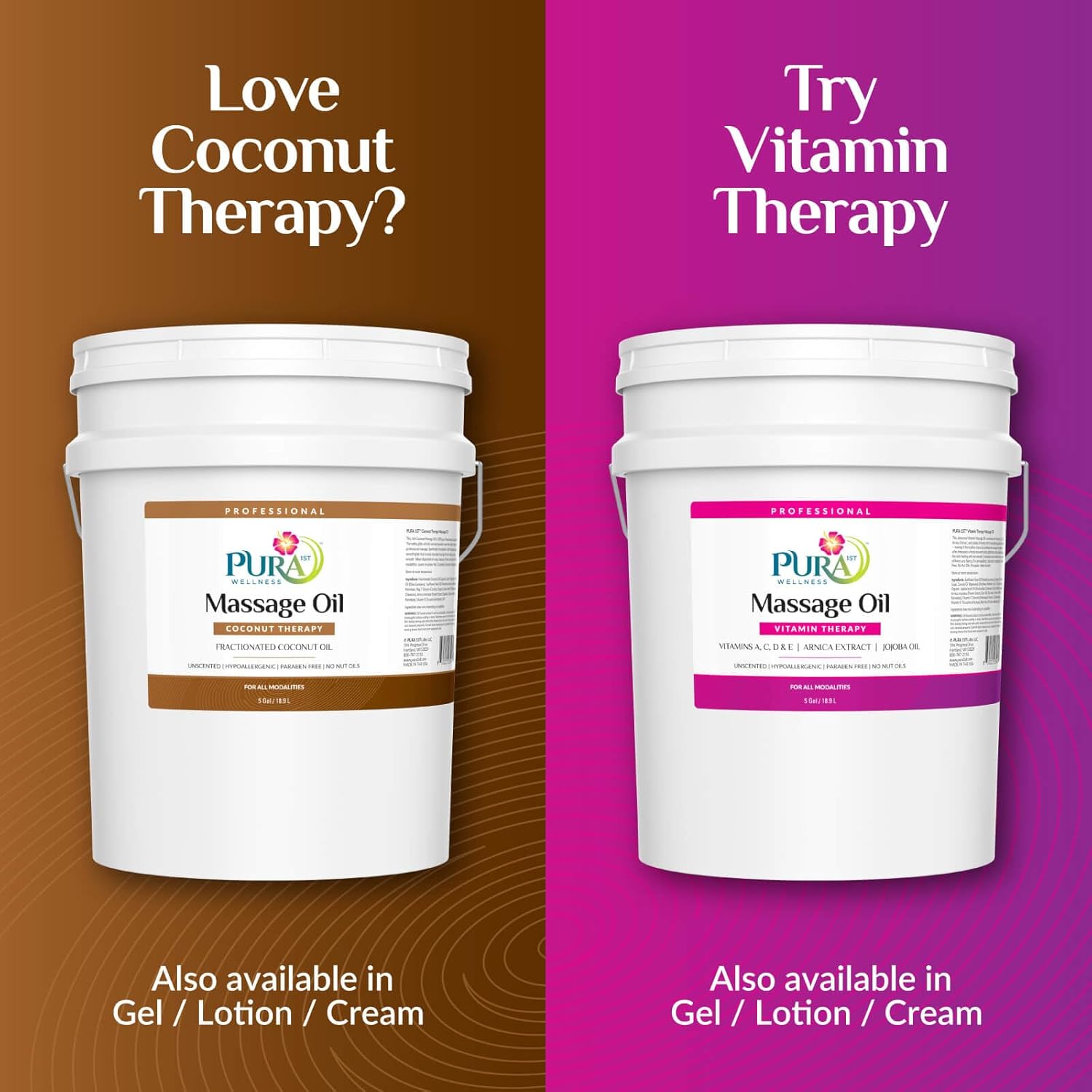 Coconut Therapy 5 Gallon Massage Oil, Coconut Oil, Professional, Massage Therapy, Deep Tissue, Unscented, Natural Ingredients, Skin Hydrating, Moisturizing, Muscle Relief, for Bruising