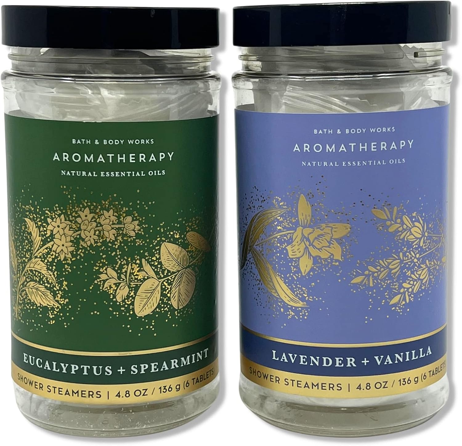 Bath & Body Works - Aromatherapy - Shower Steamers, 6 Tablets Each - 2 Pack Bundle - Lavender Vanilla and Eucalyptus Spearmint