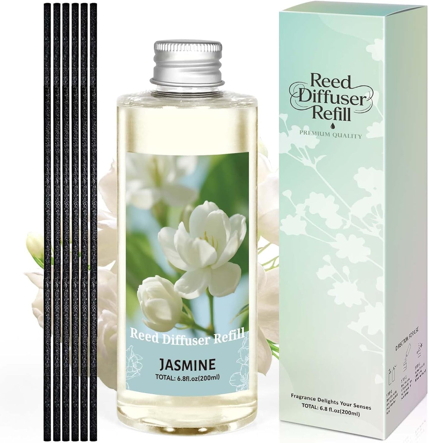 STRN Reed Diffuser Oil Refill, Jasmine Fragrance Oil for Diffuser Refill 200ml, Long-Lasting for Home, Living Room, Bedroom, Spa, 6.8 fl oz