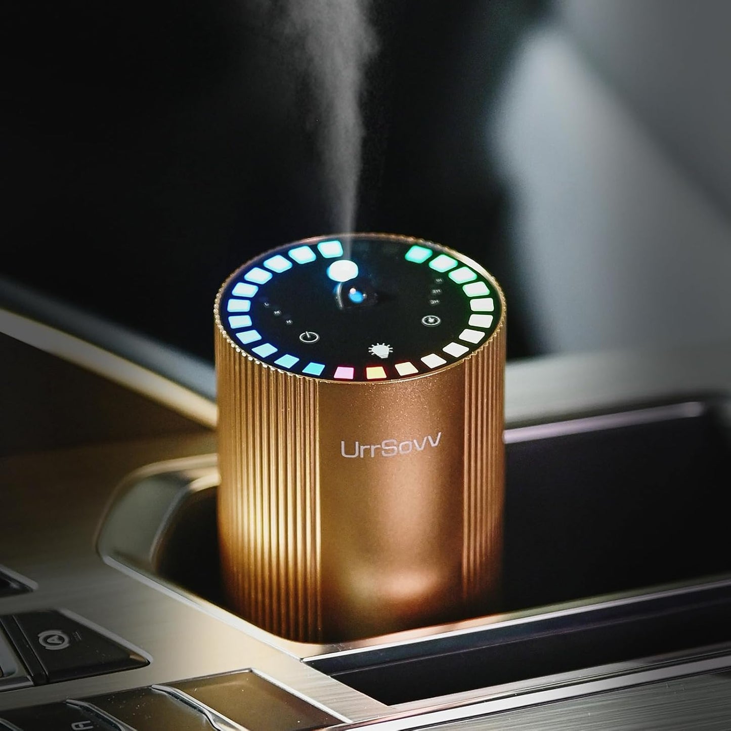 Waterless Car Diffuser for Essential Oils Wireless Battery Operated Car Diffuser Portable Cordless 60ML Air Freshener Diffuser 3 Timers & 3 Mist Levels for Car Home Bedroom Travelling (Gold)