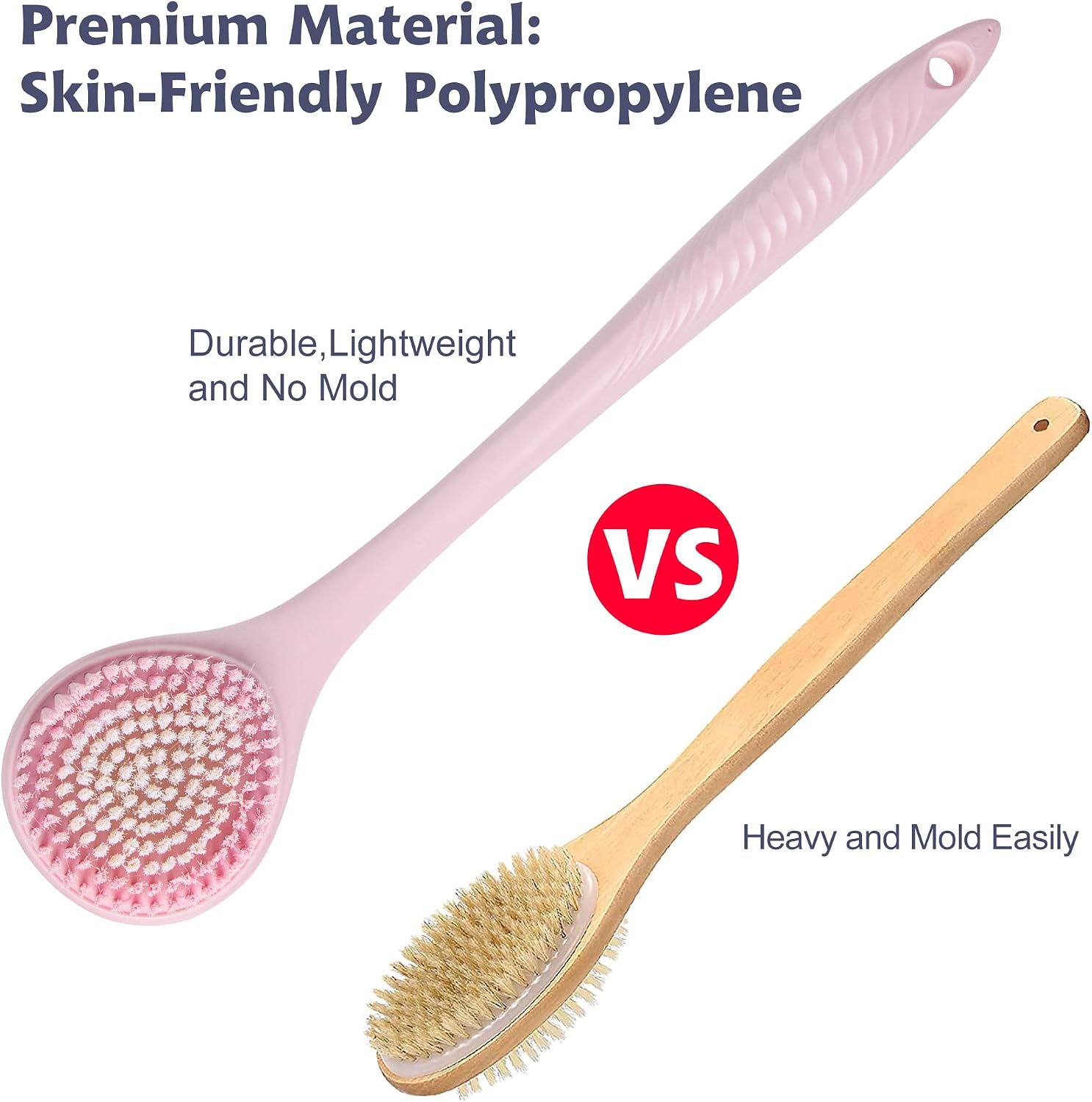 BEDELITE Back Scrubber for Shower, Soft Bath Brush Long Handle for Men & Women(16.4 Inches), Anti Slip Body Scrubber Exfoliator for Cleaning(Pink)