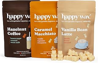 Happy Wax Coffee Collection: Natural, Non-Toxic Scented Soy Wax Melts – Total 6oz Variety Pack: Vanilla Bean Latte, Caramel Macchiato, Hazelnut Coffee