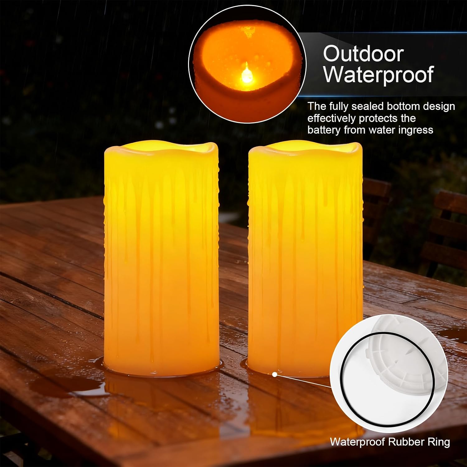 Amagic 2 Pack 8" x 4" Outdoor Plastic Electric flameless Candles with Remote Control and Timer, Battery Operated Flickering LED Pillar Fake Candle for Home, Wedding Decor, Ivory