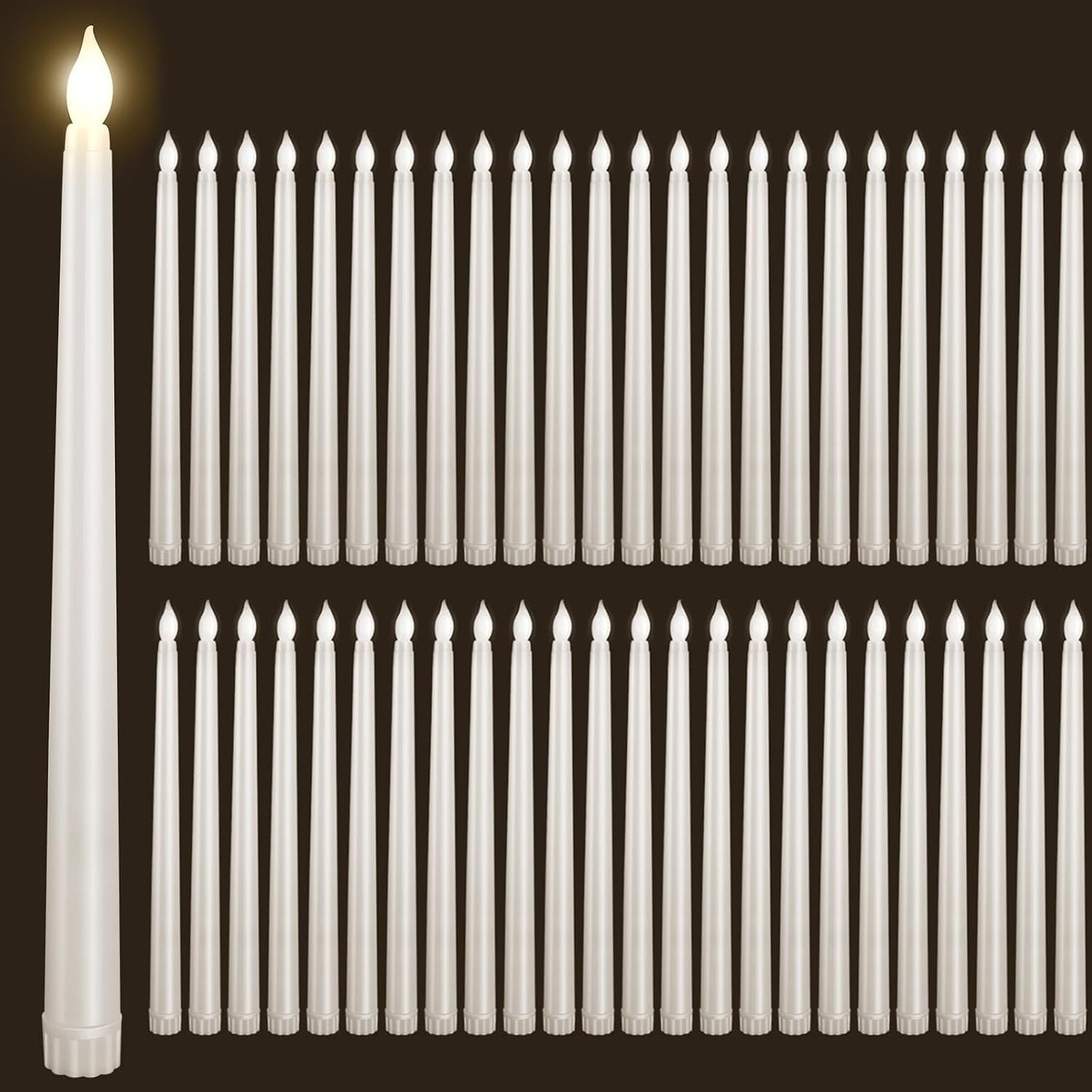 48pcs Flameless Flickering LED Taper Candles Bulk Battery Operated Candles for Christmas Halloween Birthday Wedding Party, (Ivory, 11 inch, 48pcs)