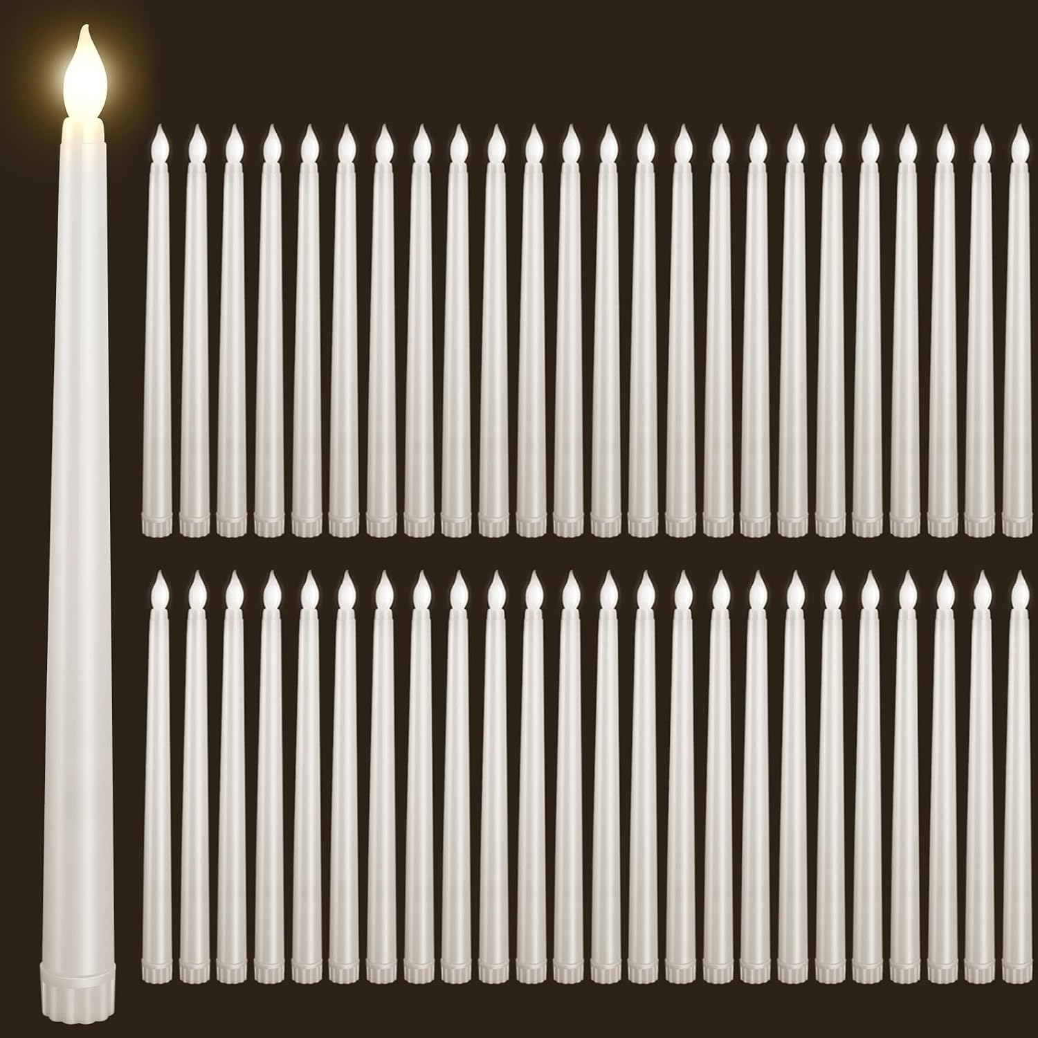 48pcs Flameless Flickering LED Taper Candles Bulk Battery Operated Candles for Christmas Halloween Birthday Wedding Party, (Ivory, 11 inch, 48pcs)