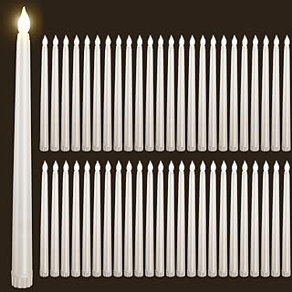 48pcs Flameless Flickering LED Taper Candles Bulk Battery Operated Candles for Christmas Halloween Birthday Wedding Party, (Ivory, 11 inch, 48pcs)