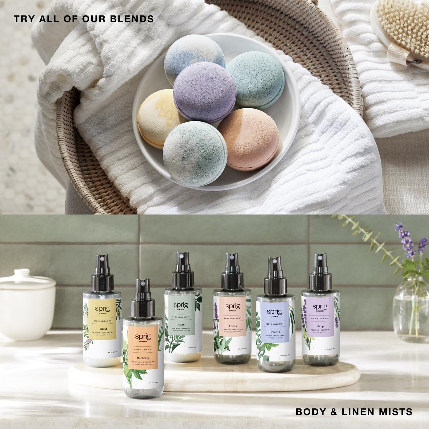 Sprig by Kohler Tea Tree + Rosemary Bath Bomb, Hypoallergenic, Made with Natural Botanicals & Premium Skincare Ingredients (Shea Butter, Coconut Oil, & Kaolin Clay) to Purify and Center - Shield