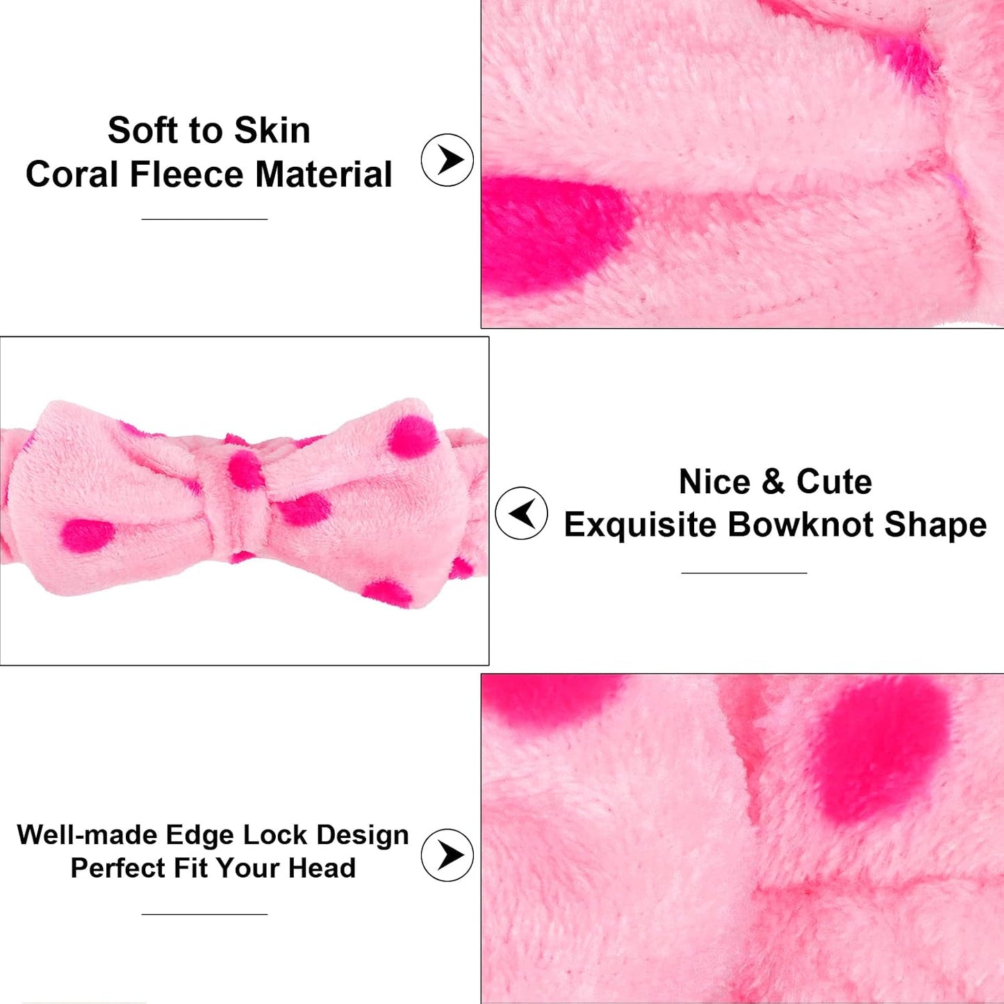 Casoty 10 Pcs Skincare Headbands, Spa Headband for Washing Face, Soft Coral Fleece Hair Bands for Makeup, Bow Headbands for Face Washing Shower Skin Care Yoga