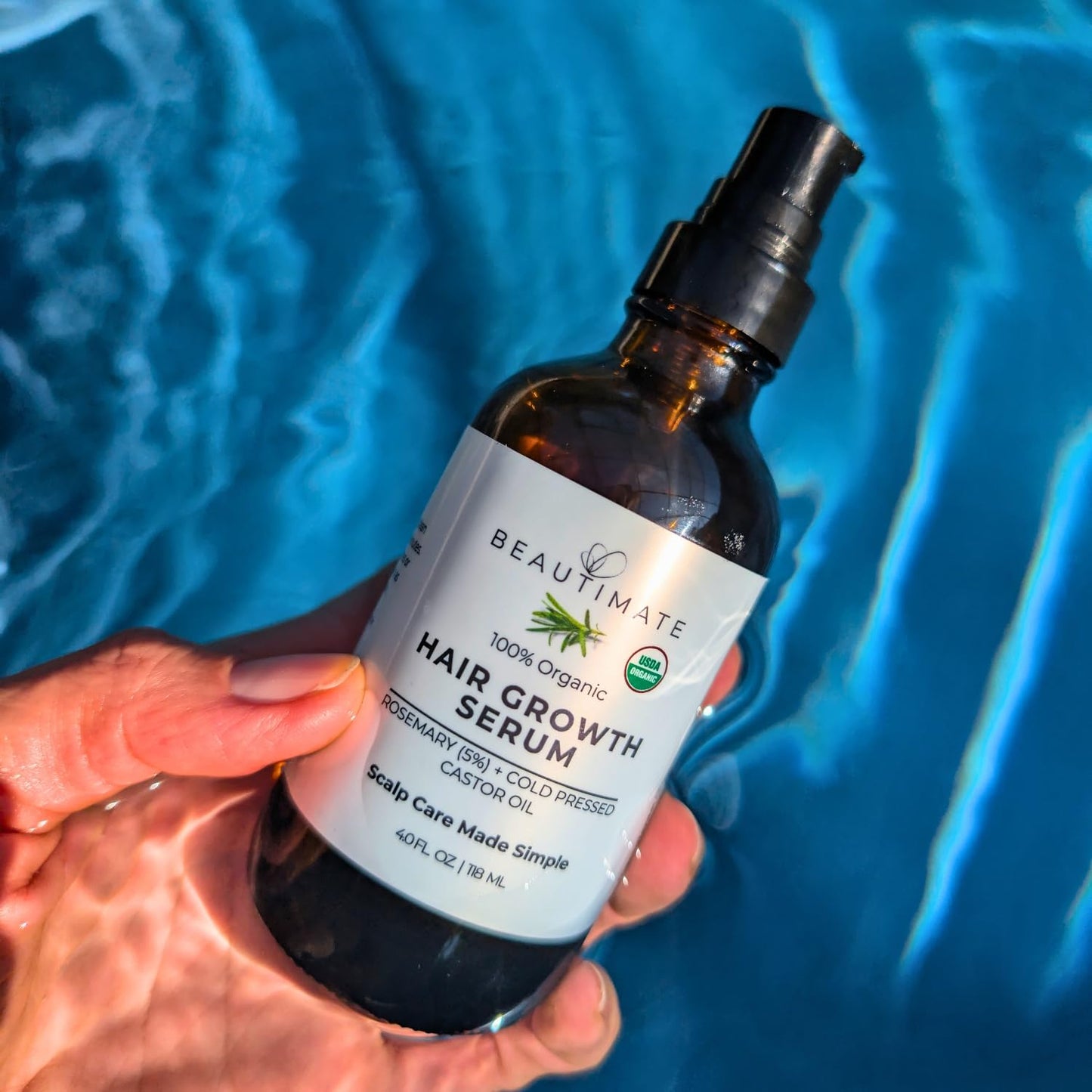 beautimate USDA Organic Rosemary Hair Growth Serum – 5% Rosemary & Castor Oil Blend for Thicker, Fuller Hair – Natural Scalp Treatment for Thinning Hair – Made in USA, Vegan, Cruelty-Free, Jumbo 4oz