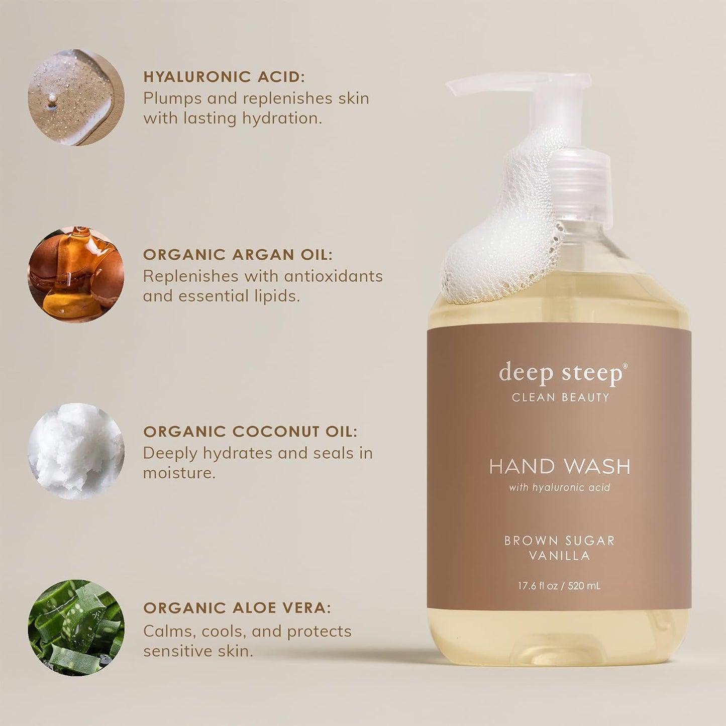 Deep Steep Liquid Hand Wash, Fig Apricot, 17.6 oz – Moisturizing Cleanser with Olive Oil, Aloe Vera, Glycerin & Hyaluronic Acid – Vegan, Clean Beauty, Soft & Nourished Hands
