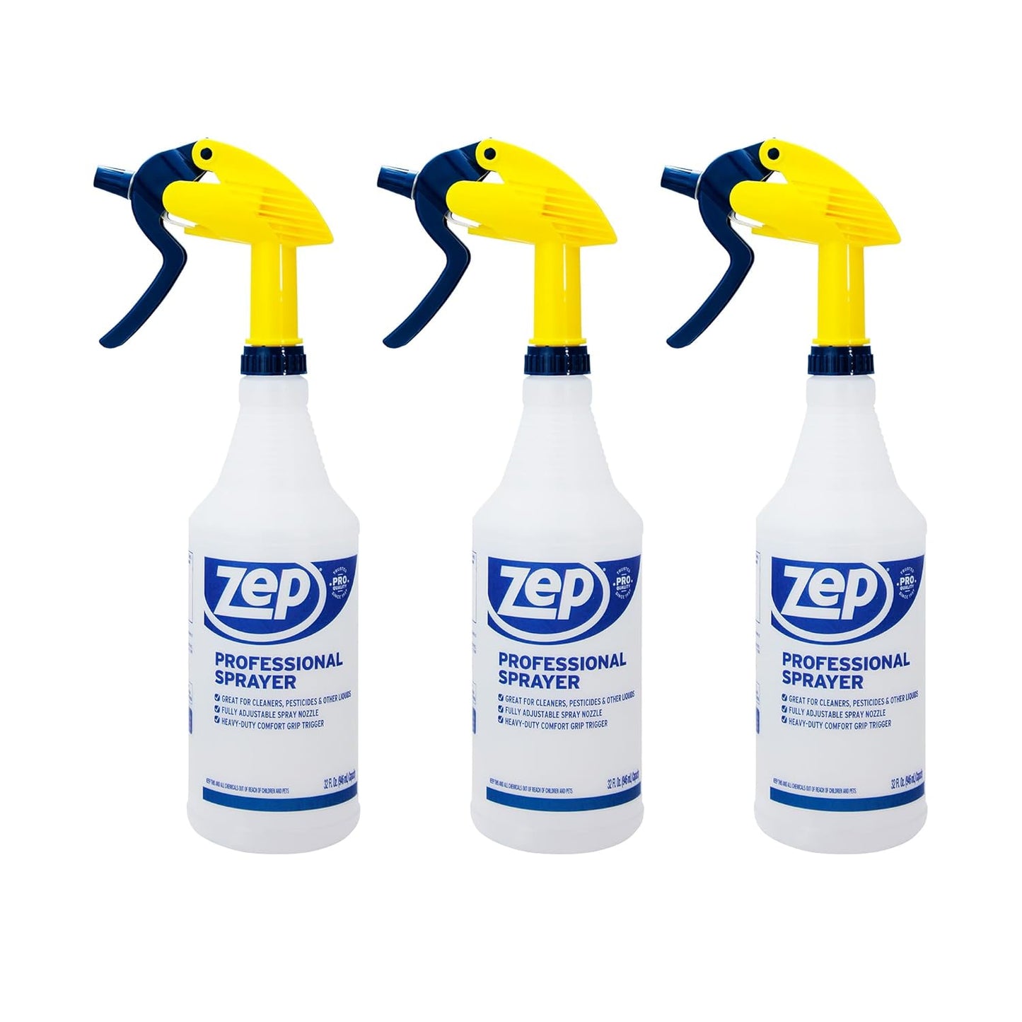 ZEP Professional Sprayer Bottle, 32 oz, Pack of 3, HDPRO1 | Versatile Adjustable Nozzle, Fine Mist or Powerful Spray, Refillable for Diluted Concentrate