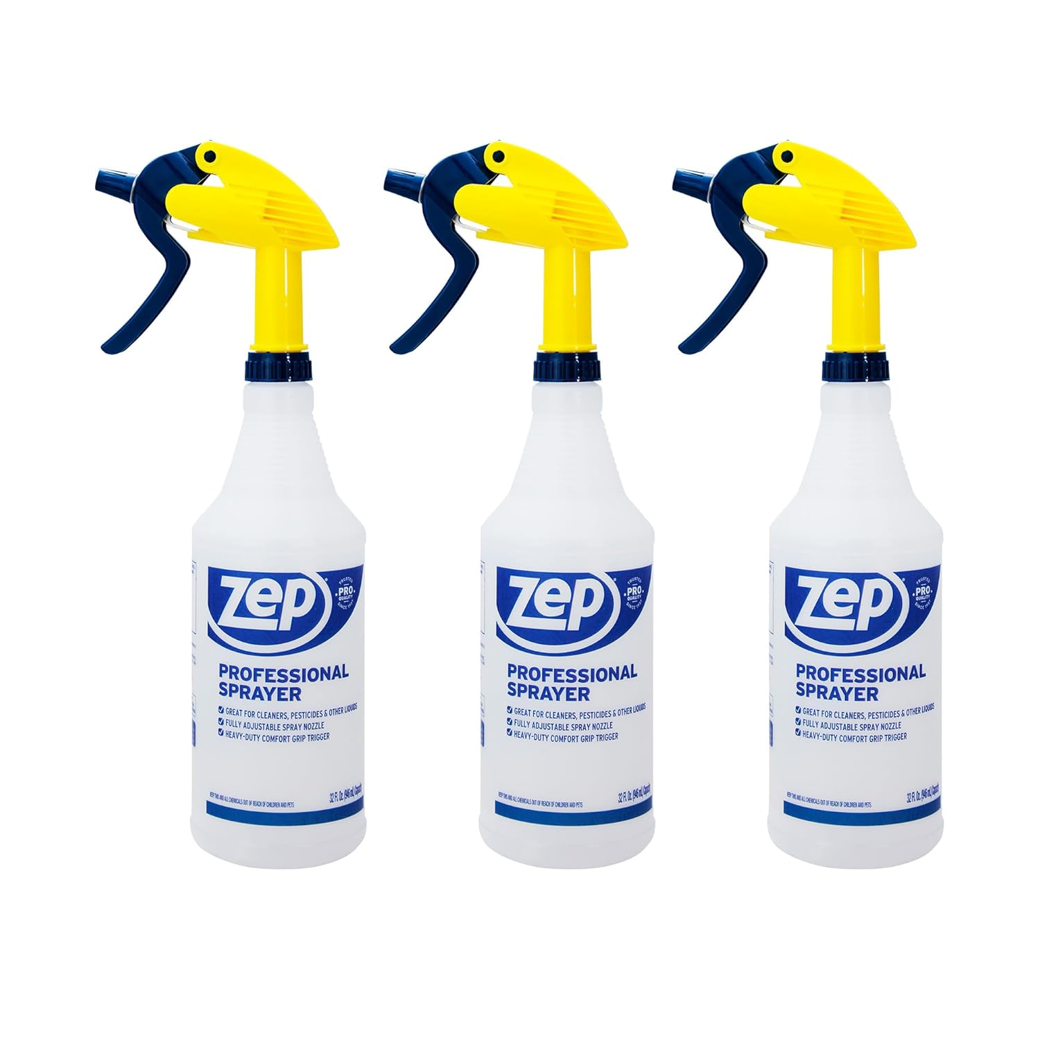 ZEP Professional Sprayer Bottle, 32 oz, Pack of 3, HDPRO1 | Versatile Adjustable Nozzle, Fine Mist or Powerful Spray, Refillable for Diluted Concentrate