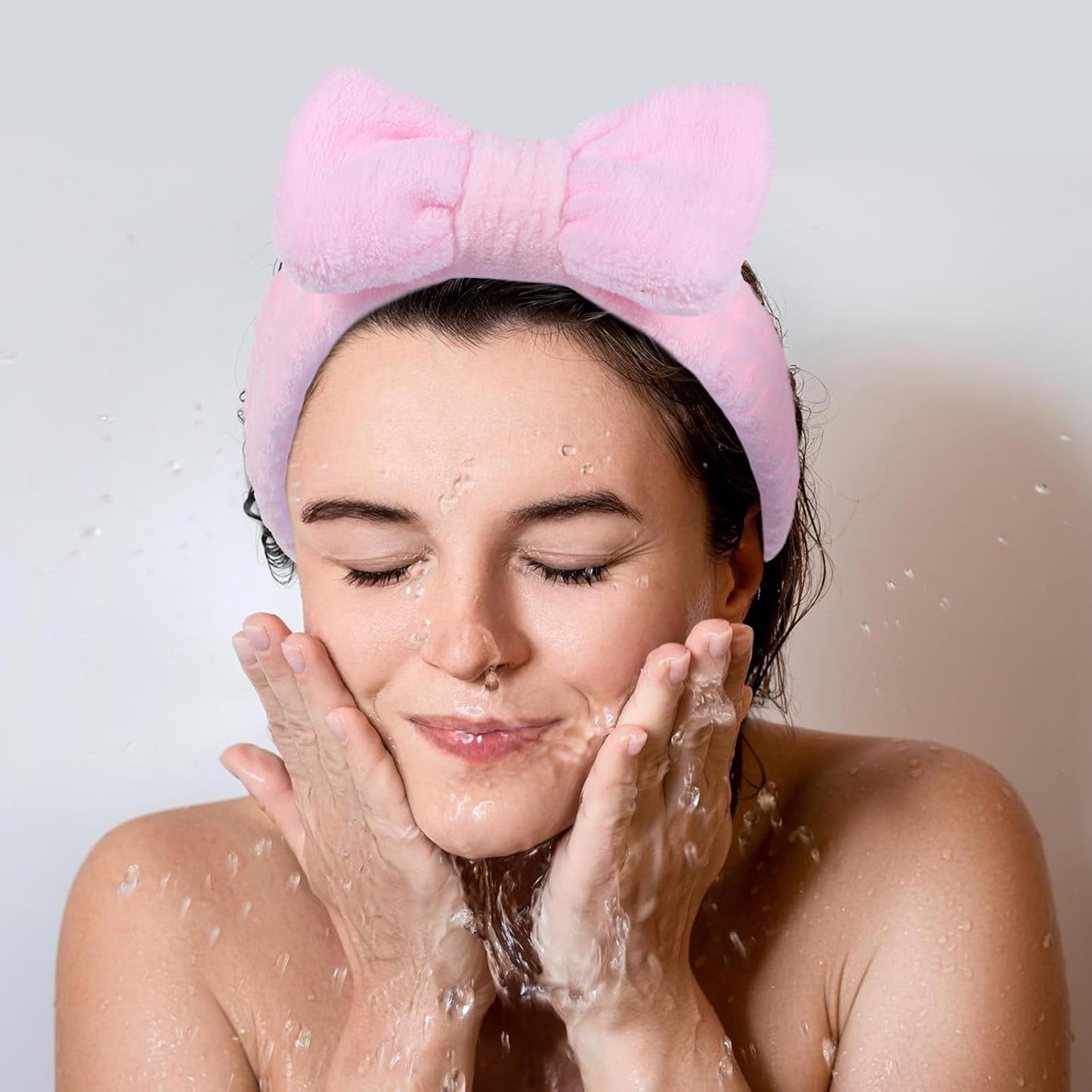 20 PCS Spa Headband Bulk, Pink Spa Headbands for Women, Hair Band for Washing Face Beauty Shower Skincare, Elastic Bowknot Make up Headband