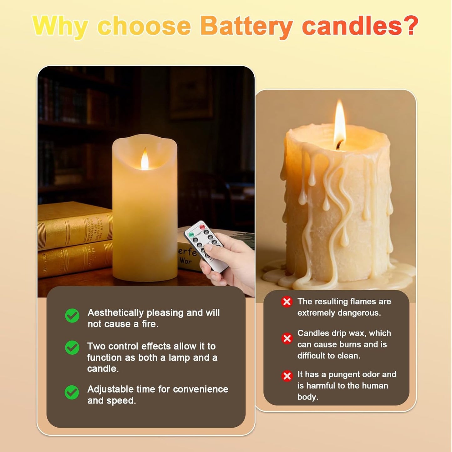 Autbye Rechargeable Flameless Candle, Realistic 3D Flickering Warm Flame, LED Candle with Remote Control & Timer for Holiday, Wedding, Patio and Home Decoration