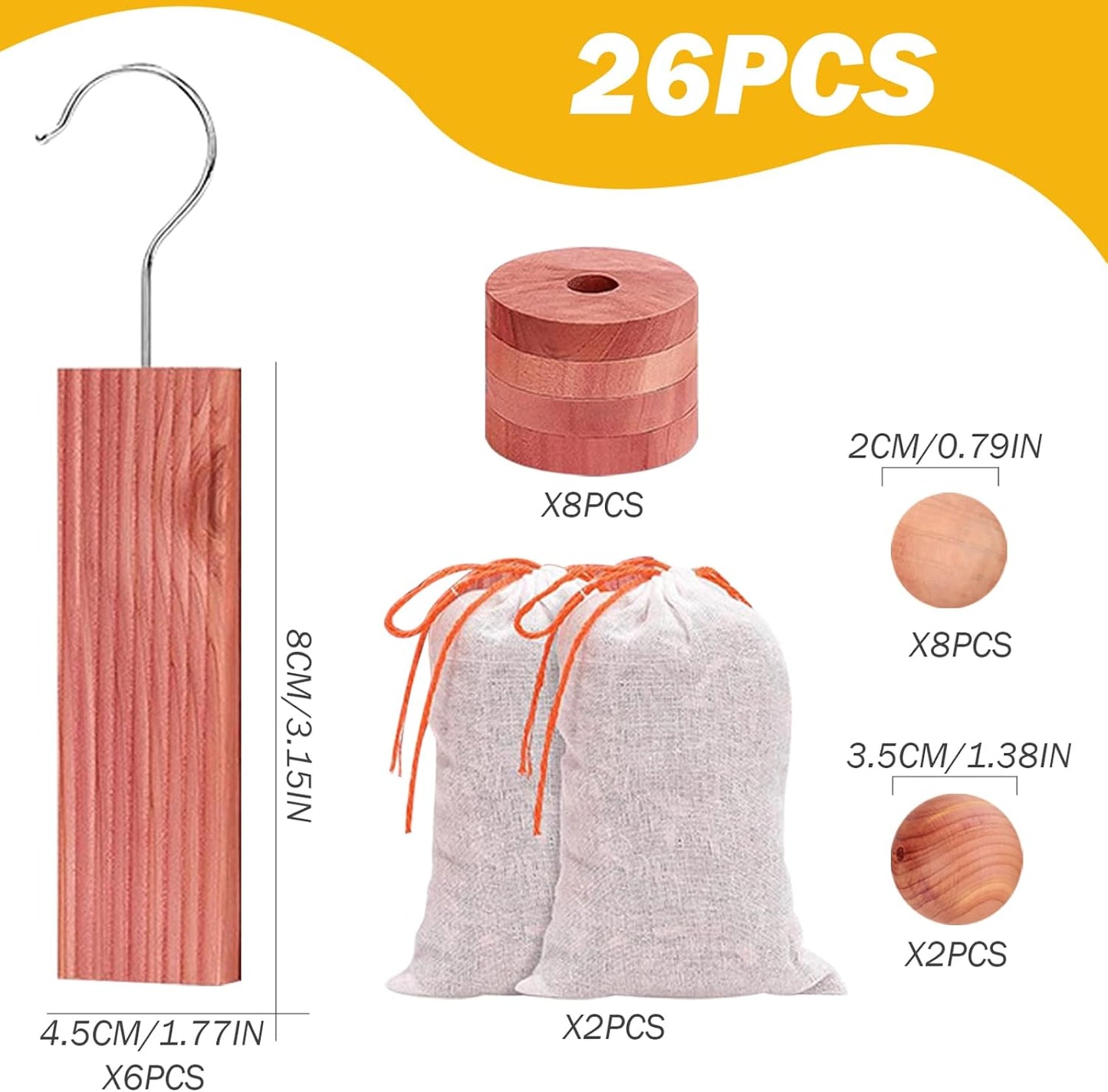 26 Cedar Blocks for Clothes Storage, Cedar Chips for Clothes Storage, Aromatic Hangers, Scented Sachets, Closet Freshener for Home Hotel Closets, Drawers