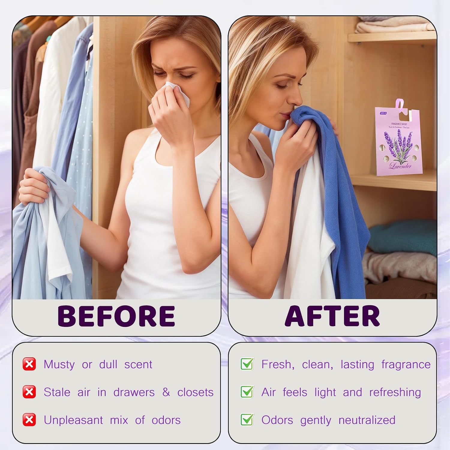 13Packs Lavender Scented Sachets, Fragrance Sachet Bags for Drawers and Closets, Air Fresheners for Car and Home, Closet Deodorizer Scented Drawer Fresheners for Dresser with Hanger Hooks