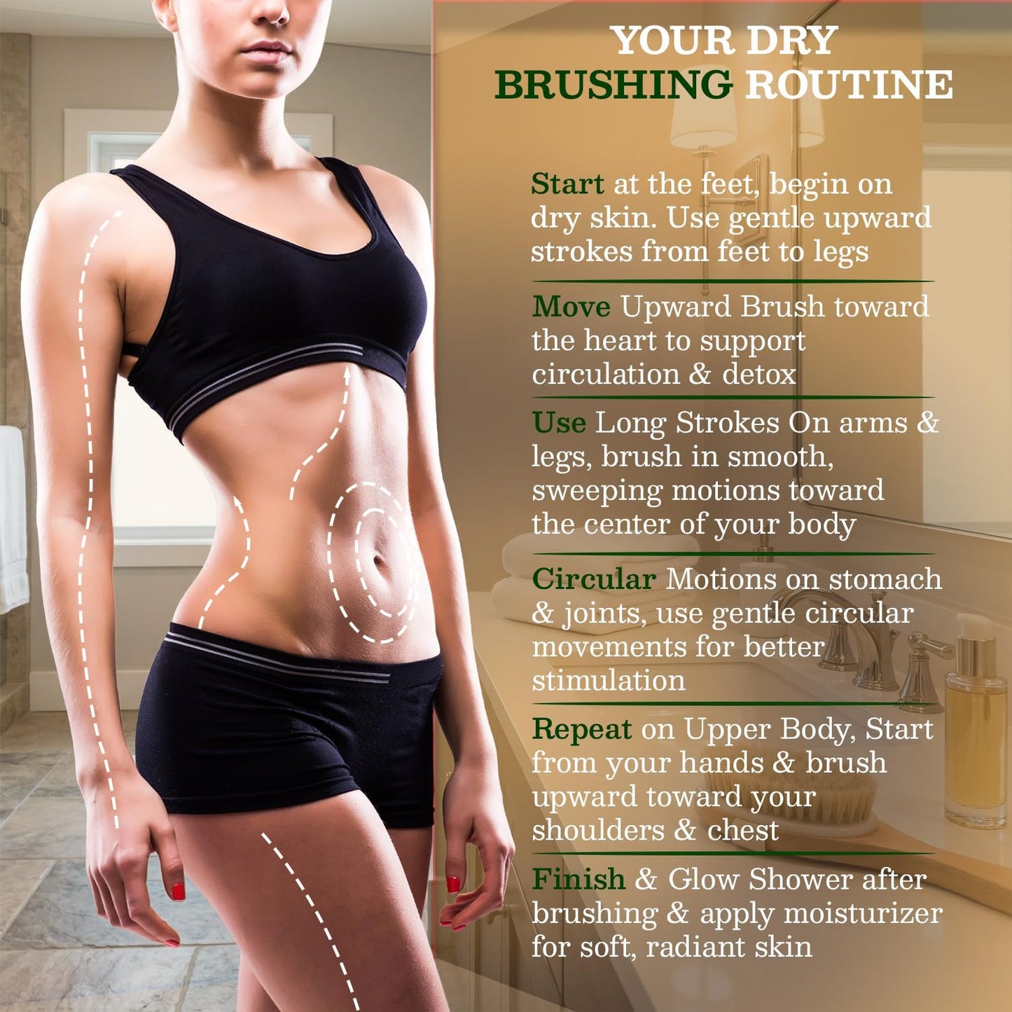 Large Dry Brushing Body Brush - Natural Boar Bristle Brush for Lymphatic Drainage, Cellulite, Blood Circulation - Skin Massage Nodes for Detox, Flawless Skin, Exfoliating Body Scrubber