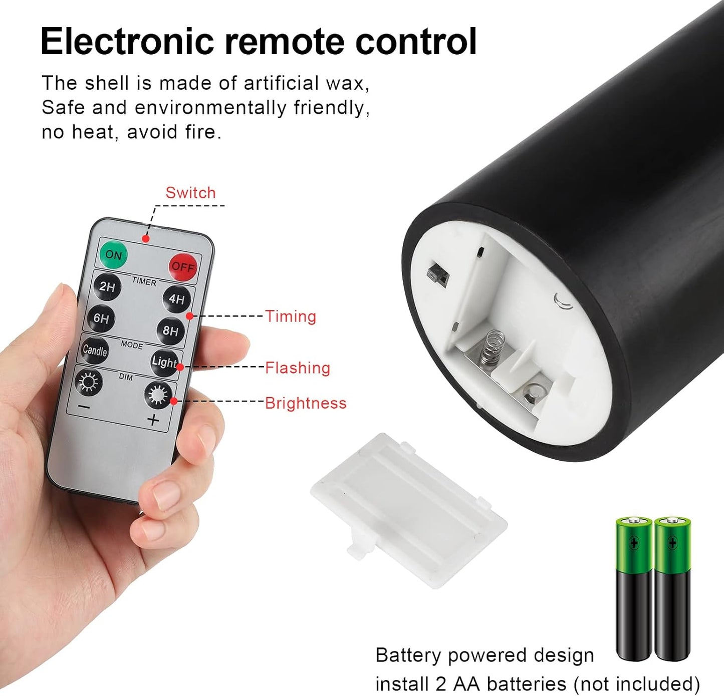 Enpornk 7” x 3” Flameless Candles, Flickering Moving Flame LED Candles, Battery Operated Candles with Remote and Timers, Black, Set of 2