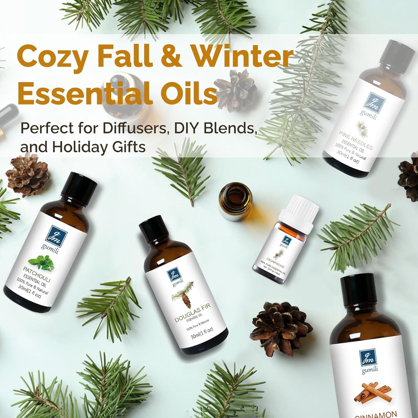 GM Gumili Hinoki Essential Oil 1 Oz – 100% Pure Natural Hinoki Oil for Diffuser, Skin, Hair, Massage & DIY, Refreshing Woodsy Aroma